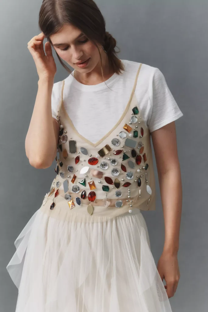 Anthropologie Jewel-Embellished Sheer Cami Top